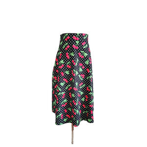 Heart of Haute Polka Dot Cherry Print Cotton Skirt Sz XL A-Line Flare Pinup USA